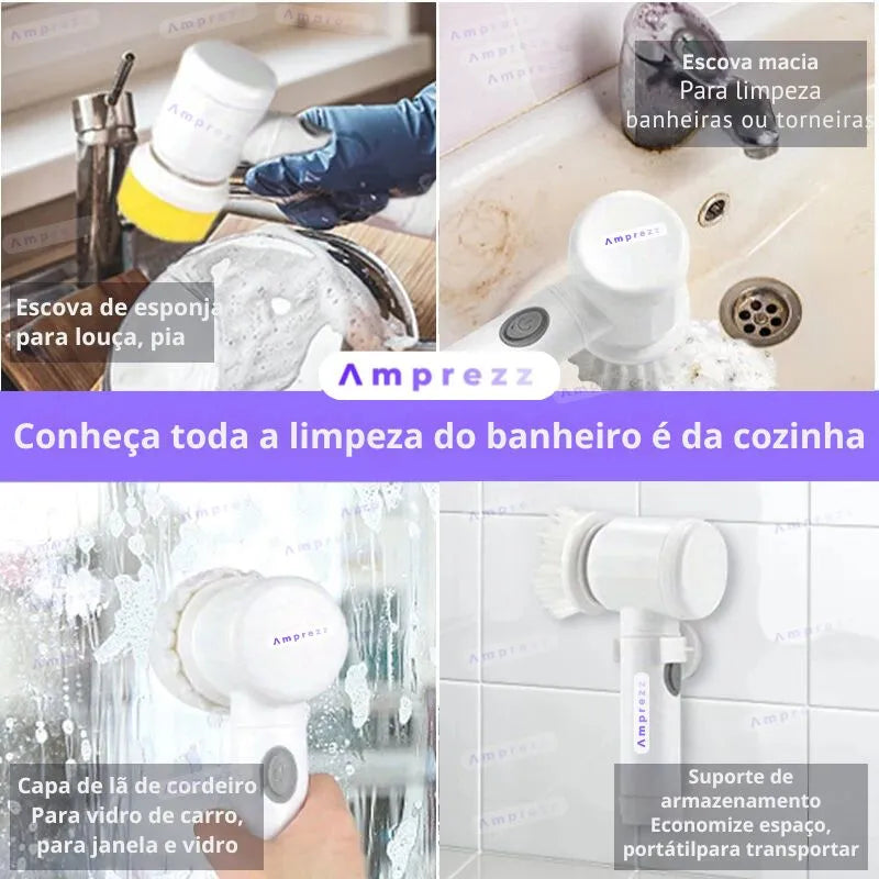 TurboClean Pro - Escova Elétrica 5 em 1 Sem Fio