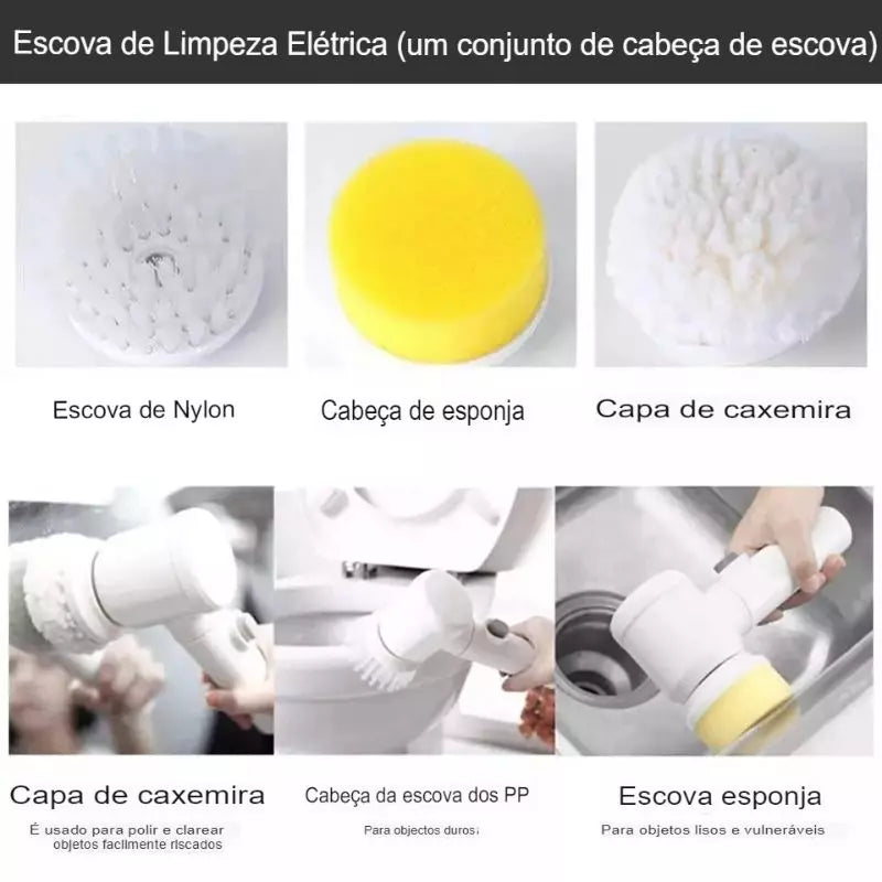 TurboClean Pro - Escova Elétrica 5 em 1 Sem Fio