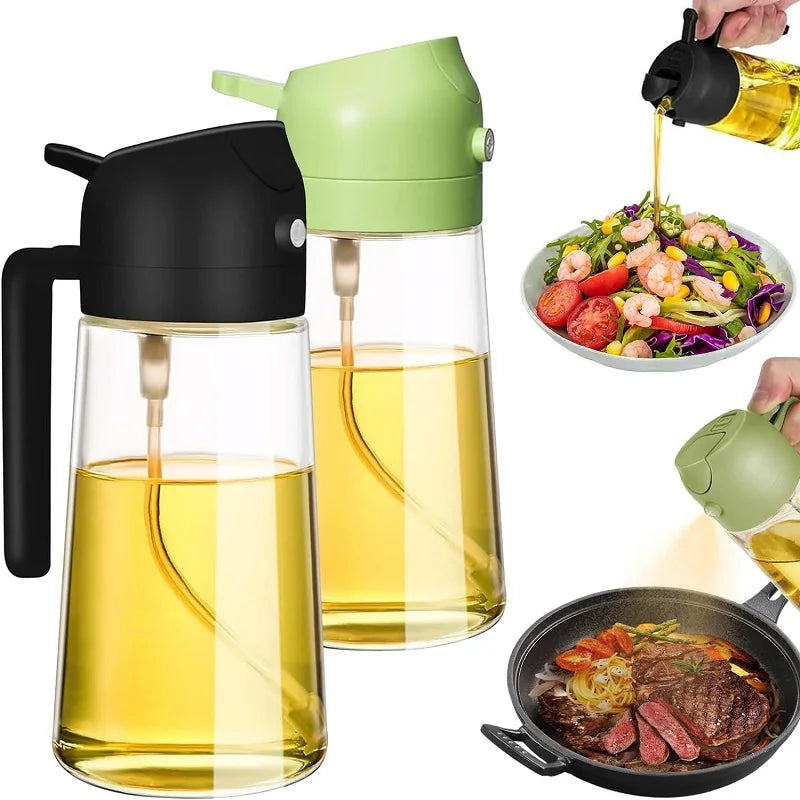 2 in1 Oil Spray Bottle Plastic Kitchen Barbecue Cooking Olive Oil Dispenser Oil Jar Baking Vinegar Soy Sauce Spray Container