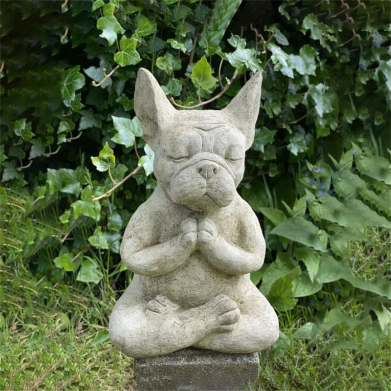 Estátua de Buldogue Zen Estátua de Meditação em Resina para Decoração de Jardim