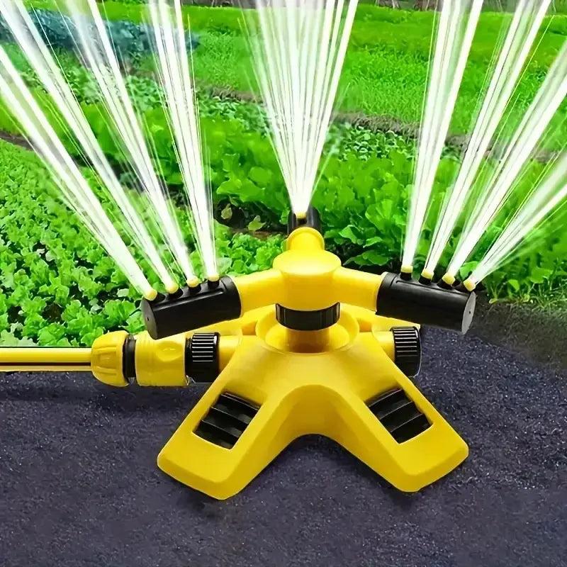 Aspersor Automático Rotativo 360° com Cabeça Tripla para Irrigação Eficiente de Jardim